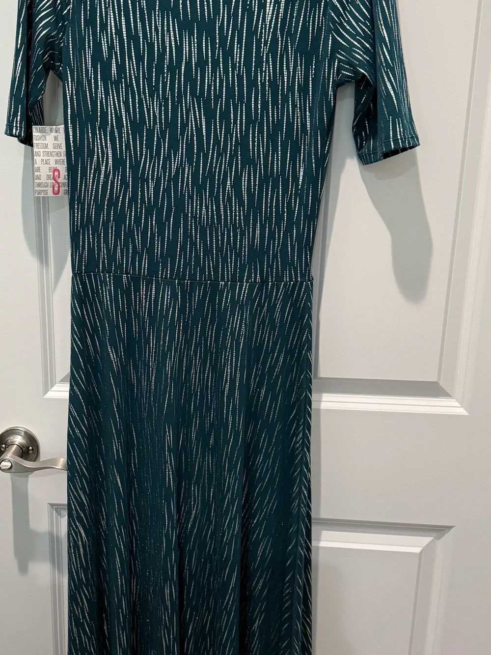 LuLaRoe Teal Maxi Dress with White Linear Print Small - Picture 6 of 6